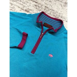 O'CONNELL'S Quarter Zip Pullover Shirt Sweater 100% Pima‎ Cotton L Teal Buffalo